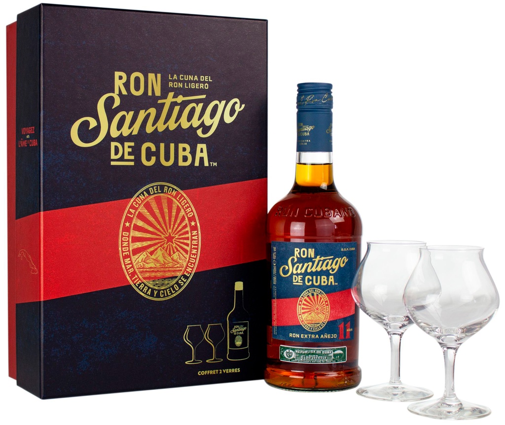 Ron Santiago de Cuba 11 ans Coffret 70cl + verres