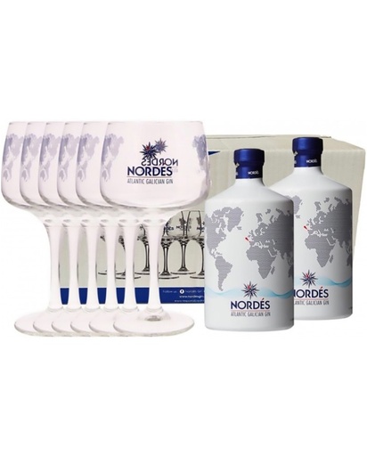 Coffret Gin Nordès 2x70cl + 6 verres